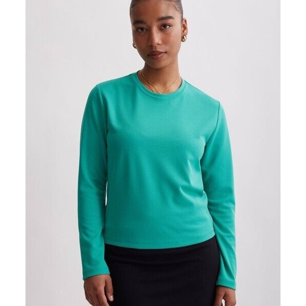 SATURDAYS NYC STEFF FITTED WOOL BLEND TOP Women's Size Small SEA GREEN